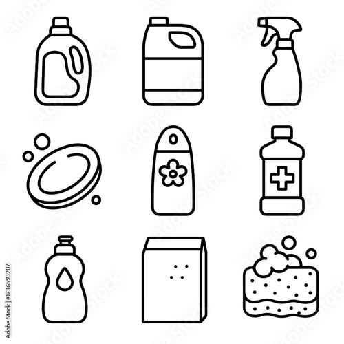Bar box liquid cleaning icons products bleach dishwashing bottle spray icon vector