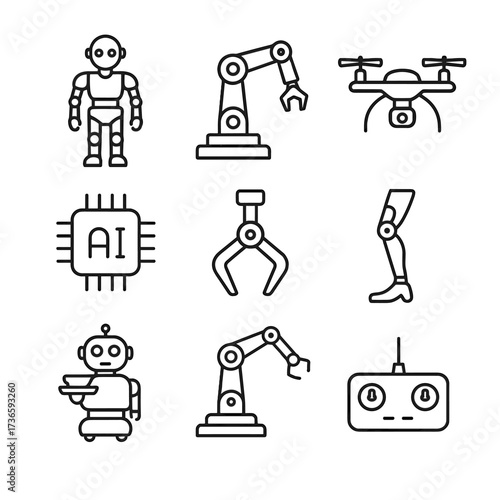 Icon arm leg drone bionic humanoid vector set robotics robot service ai