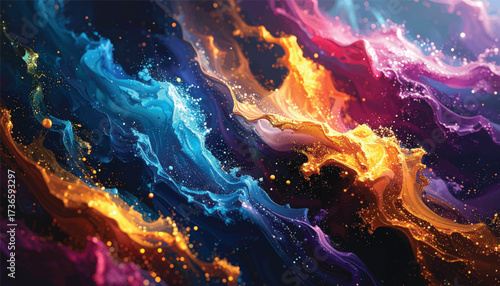 Colorful Nebula Explosion Abstract Art of Swirling Cosmic Dust and Light