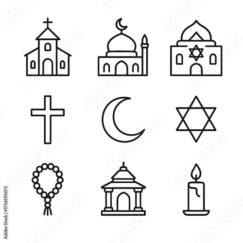 Icon beads church david outline religious prayer synagogue cross vector crescent mosque