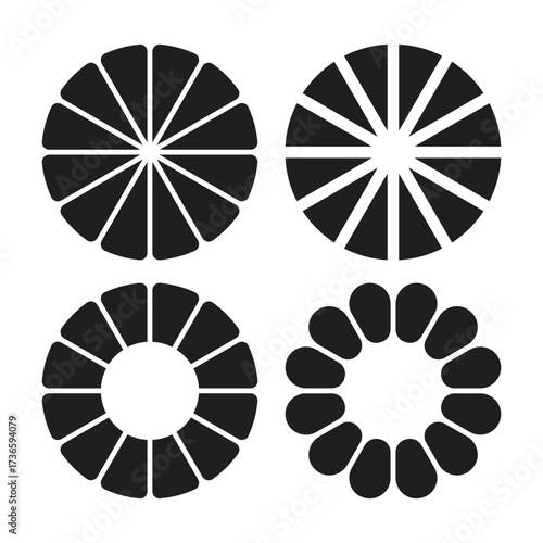 Four circular fruit slice graphic elements representing freshness and health vector