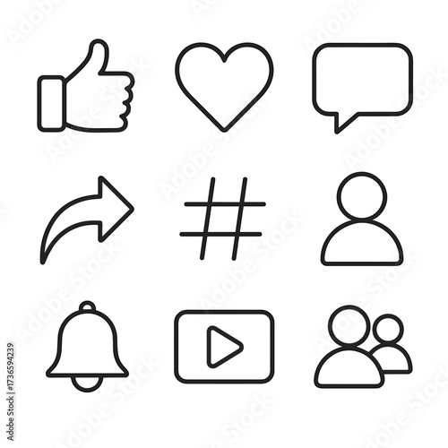 Follower bell media bubble hashtag stream like vector icons icon arrow social