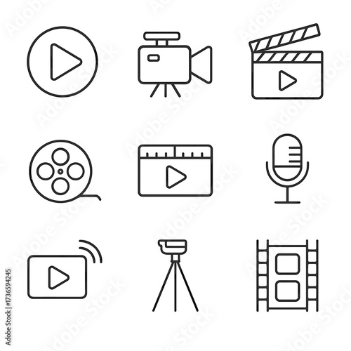 Film live vector collection camera microphone button video tripod clapperboard editor icon