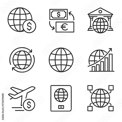 Finance passport coin vector remittance international icons icon world global swift currency