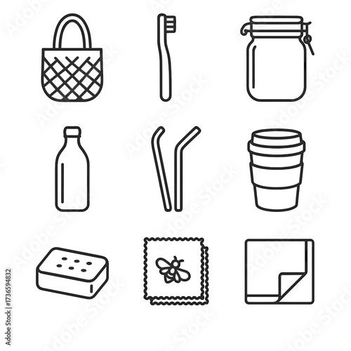 Bamboo beeswax icon wrap toothbrush reusable waste icons napkin soap vector zero