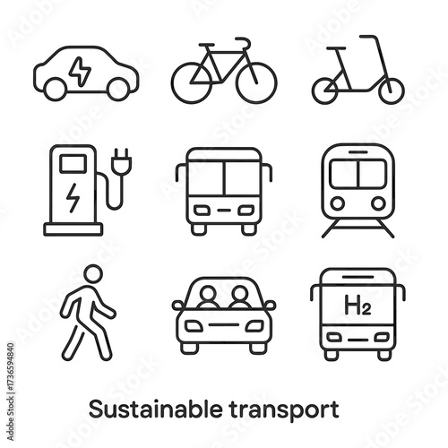 Transport icons train electric walking icon vector hydrogen sustainable shared charging car