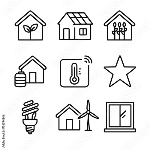 Friendly thermostat star rooftop wall house eco tank smart bulb vector building