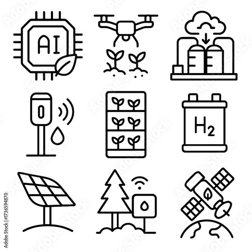 Green solar carbon futuristic tech icon vector chip cell icons machine planting