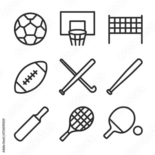 Icon football hoop racket sports icons paddle team bat stick vector tennis