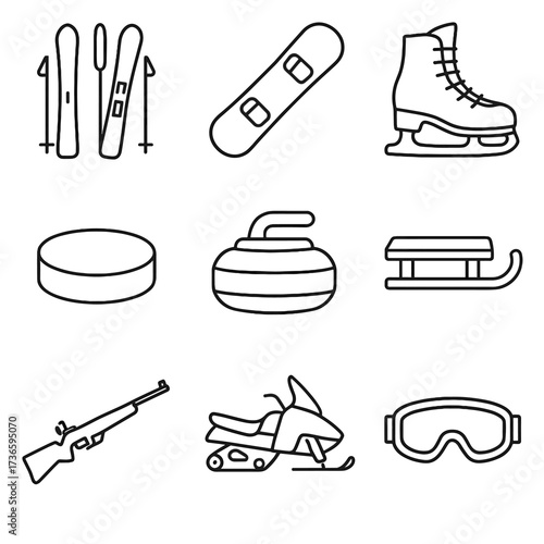 Winter icons biathlon ice snowboard sports ski skate goggles vector icon curling