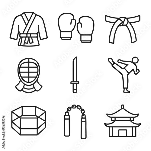 Symbol judo martial arts taekwondo fencing belt kick vector nunchaku icon icons