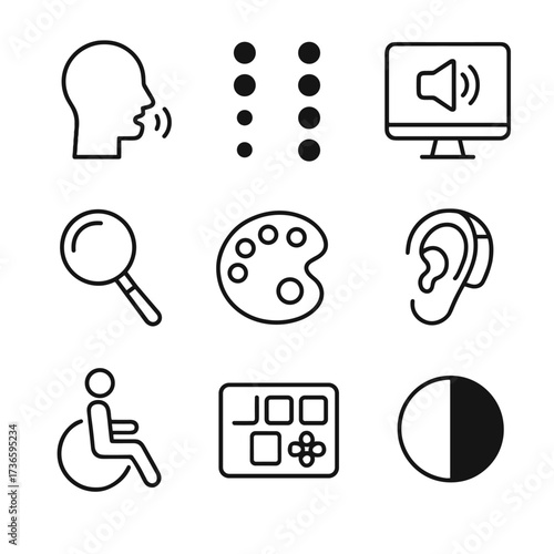 Keyboard control symbol shortcut icon zoom contrast vector braille tool set accessibility