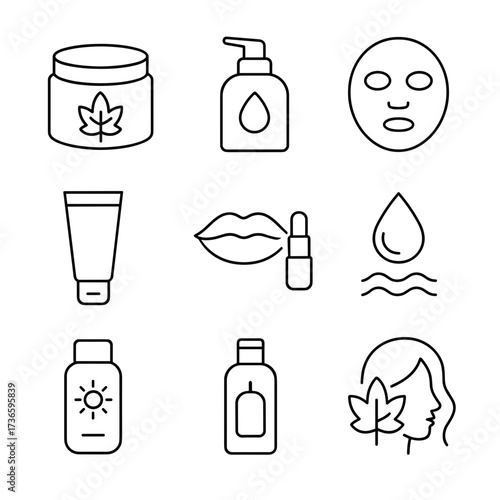 Simple vector icon set isolated featuring autumn skincare products and beauty  