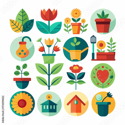 Graphic collection of gardening elements in flat design style