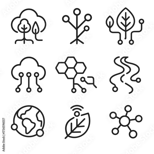 Network connected hive icon eco bio leaf forest smart tree digital vector