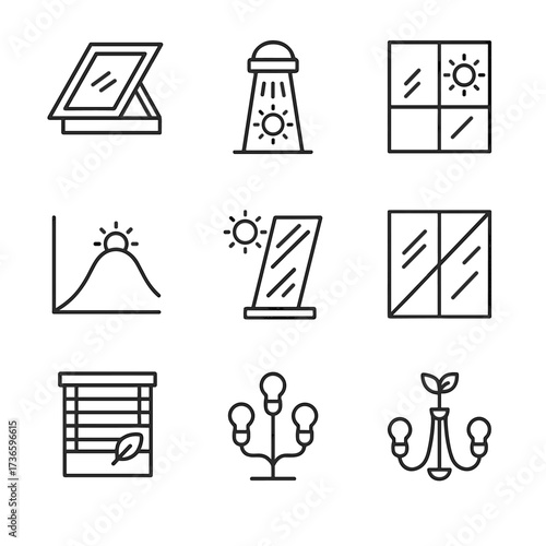 Icon tree vector chandelier reflective natural light blind window icons eco mirror