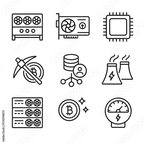 Pickaxe icon mining coin icons reward crypto power card cpu chip meter