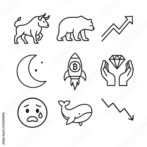 Market arrow icon moon chart diamond hands icons vector whale coin crypto