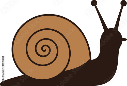 Illustration of a brown snail with a spiral shell and antennae on a white background