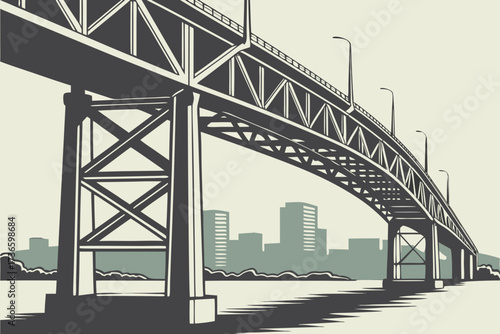 Marquam Bridge in Portland, Oregon, tall steel double-deck freeway bridge spanning Willamette River