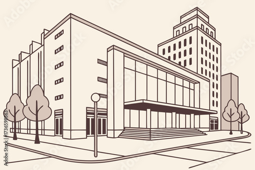 Little Rock Main Library in Arkansas, modernist block with glass entry and public plaza