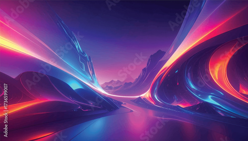 Abstract Neon Landscape A Vivid Dreamscape of Light and Color