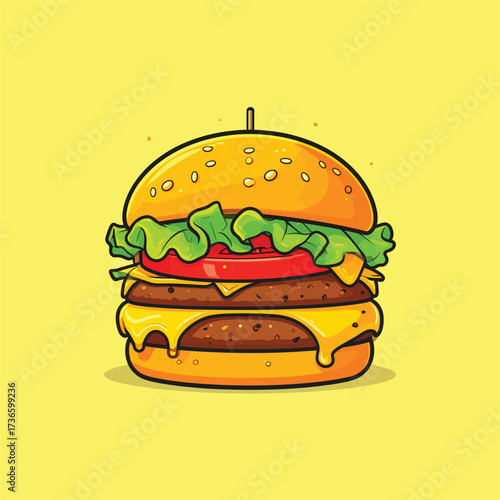 Burger floating cartoon vector icon illustration food object icon isolated flat vector