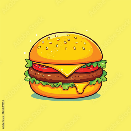 Burger floating cartoon vector icon illustration food object icon isolated flat vector