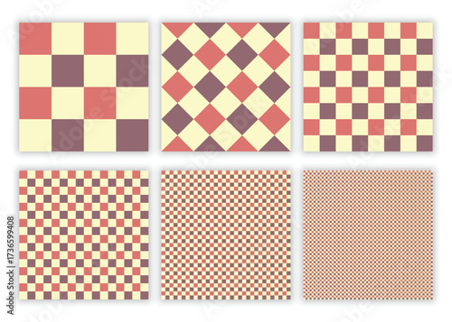 Vintage Checkered Pattern Bundle in Yellow, Red and Brown - Retro Seamless Digital Paper Set