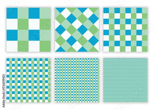 Green and blue seamless checkered pattern bundle for print, digital paper, textile and crafts