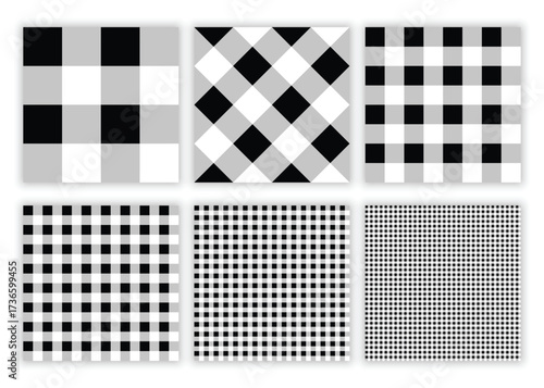 Black white and gray seamless checkered digital paper patterns