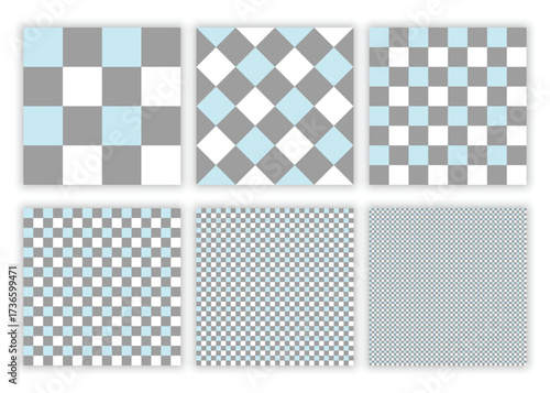 Light blue and gray seamless checkered pattern collection