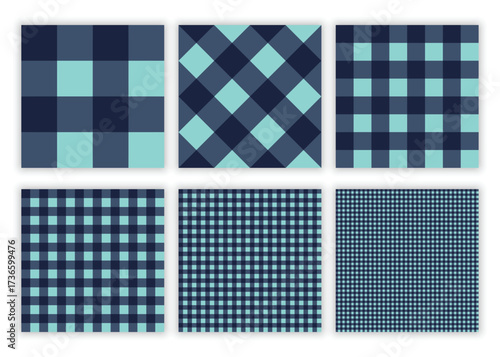 Teal and dark navy seamless checkered geometric digital papers