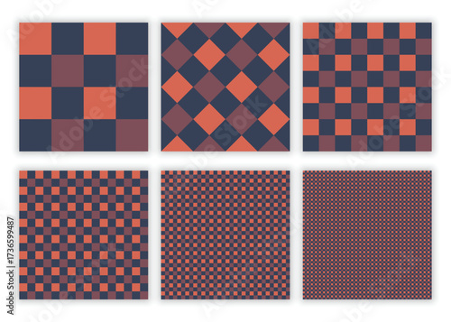 Dark red and navy seamless checkered digital pattern collection