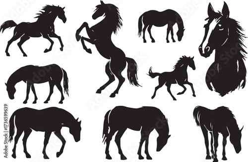 Art & Illustration"Black red Horse Silhouettes Pack – Collection of Horse Poses.
