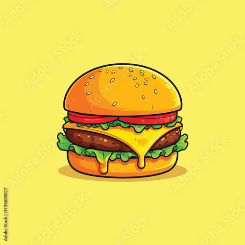 Burger floating cartoon vector icon illustration food object icon isolated flat vector