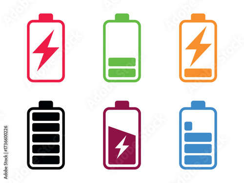 Battery icon set flat vector design energy level indicator