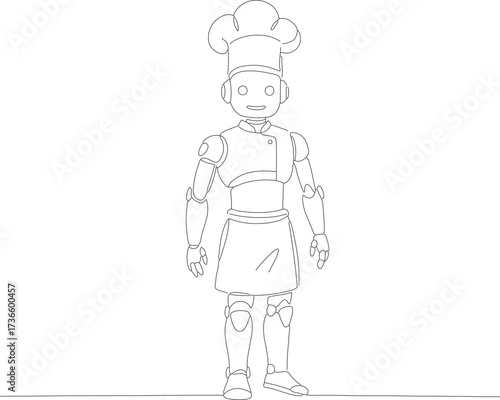 Simple Outline Robotic Chef Illustration Character Design for Culinary Mascot