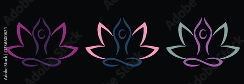 Yoga pose with lotus line art, vector illustration.