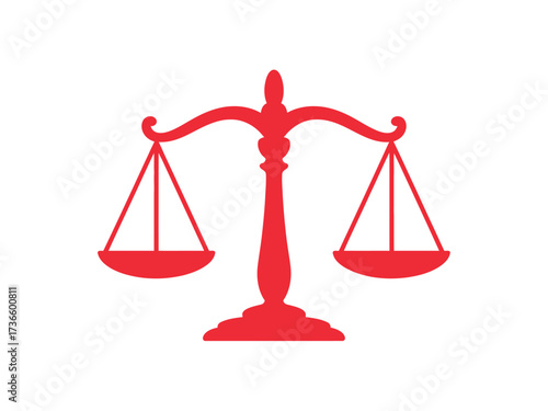 Red balance scales icon justice concept isolated on white