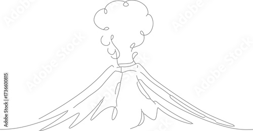 Line Art Depiction of Erupting Volcano Landscape With Plume Cloud Illustration