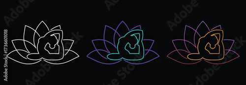 Lotus yoga pose line art in floral style, vector illustration.