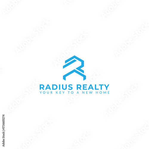 A modern logo for a real estate agent service features a dynamic design that forms an arrow and a home. The emblem integrates the initials RR, symbolizing growth, trust, and professionalism.
