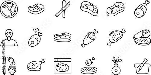 Set of conceptual icons. Vector icons in flat linear style for web sites, applications and other graphic resources. Set from the series - Meat. Editable outline icon. 