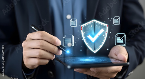 Business Data Protection: Professional with a Virtual Security Interface