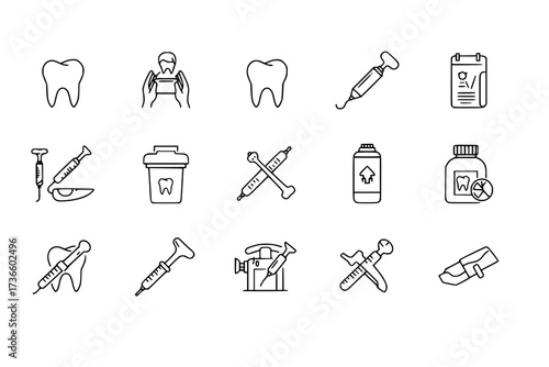 Set of conceptual icons. Vector icons in flat linear style for web sites, applications and other graphic resources. Set from the series - Dentistry. Editable outline icon.