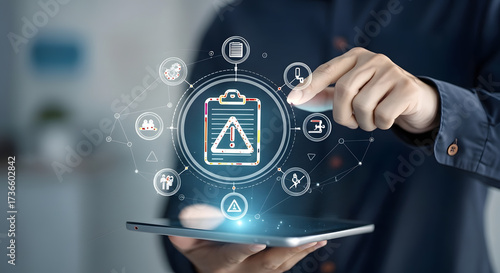 Business Risk Management: Professional Identifying a Hazard on a Digital Interface