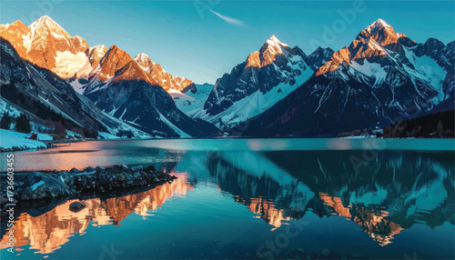 Tranquil Mountain Reflection at Dawn Serene Lake Landscape