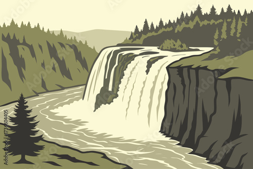 Mesa Falls in Idaho, 114-foot waterfall plunging over volcanic cliffs into the Snake River canyon