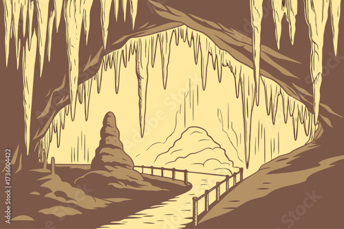 Mercer Caverns in California, stalactite ceilings above glittering calcite crystals